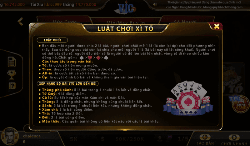 Xì Tố Online Tại Vic Club Hướng Dẫn Từ A Đến Z 3 Luật chơi xì tố vic club