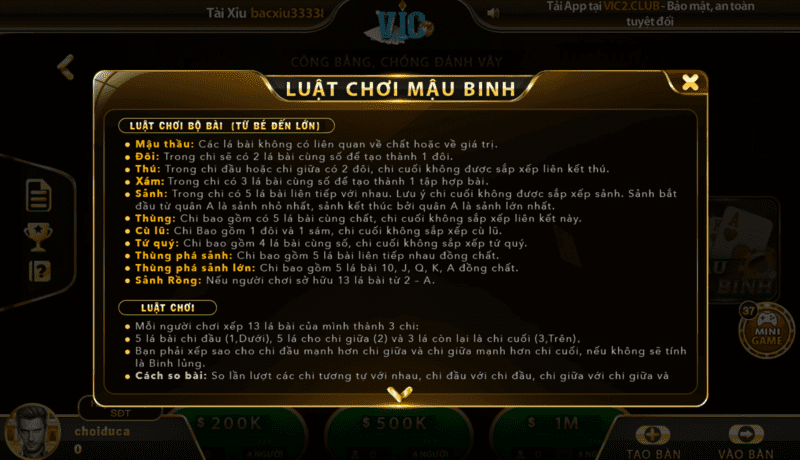 Mậu Binh Vic Club: Từ Cơ Bản Đến Nâng Cao 3 Luật chơi mậu binh vic club