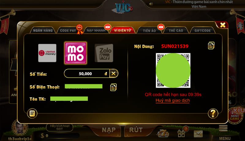 Hướng Dẫn Nạp Tiền Vic Club Cực Dễ Cho Tân Thủ 4 Nạp tiền qua ví điện tử