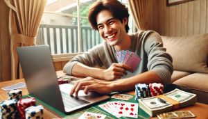 Người chơi hạnh phúc khi thắng tiền từ game bài